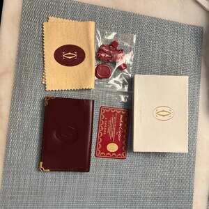 Vintage Must de Cartier Burgundy Leather Card Case with Gold Hardware